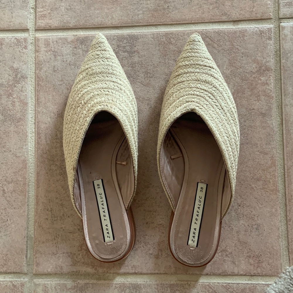Zara braided woven straw mule flats
